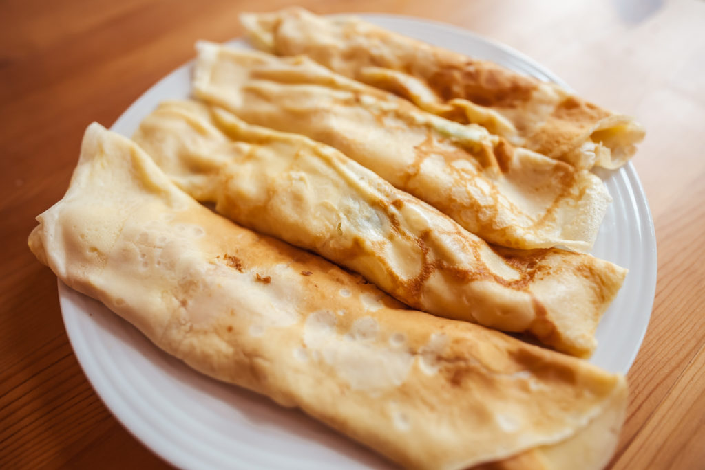 Norwegian pancakes with salmon filling