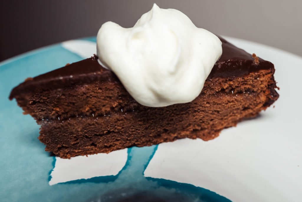 sachertorte chocolate cake with cloudberry jam