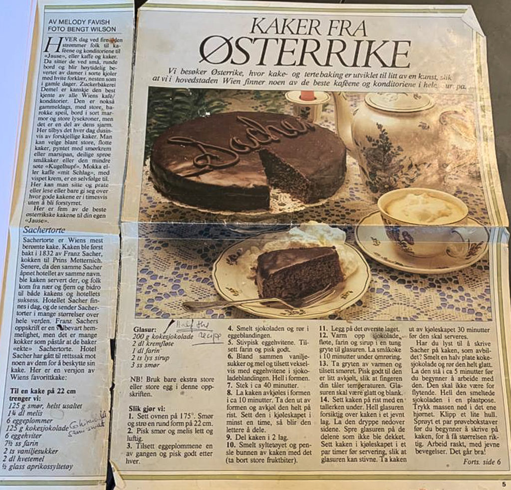 sachertorte recipe from Alt Om Mat magazine