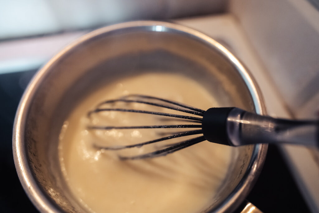 whisking semolina porridge