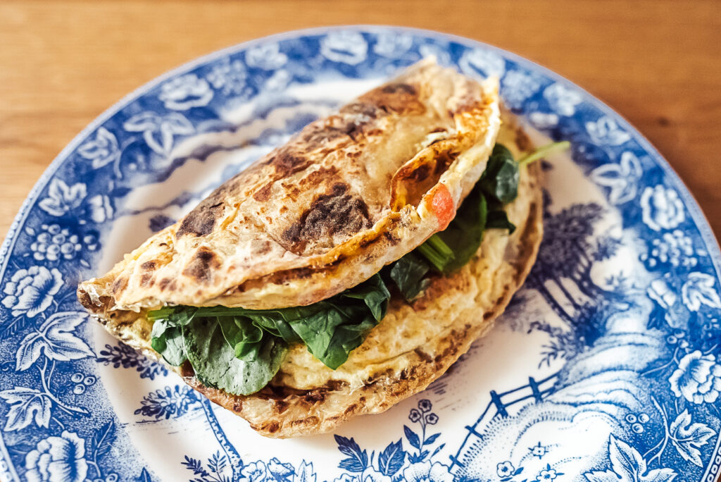 Norwegian breakfast sandwich on lompe