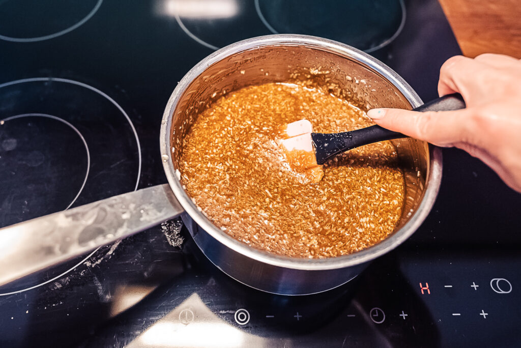 making coconut topping for drømmekage danish dream cake