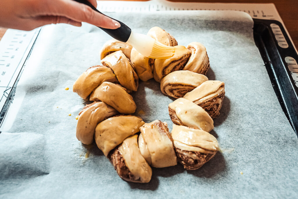 brushing kringle with egg wash