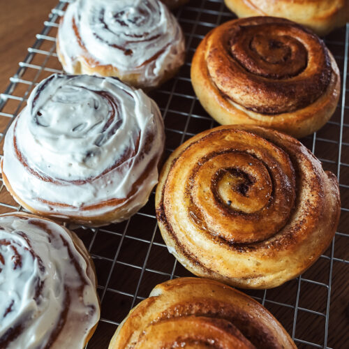 Kanelsnegler, Danish cinnamon rolls cooling on wire rack