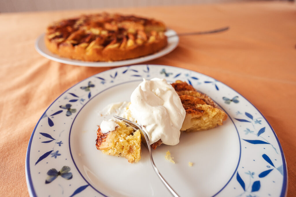 Norwegian apple cake with whipped cream