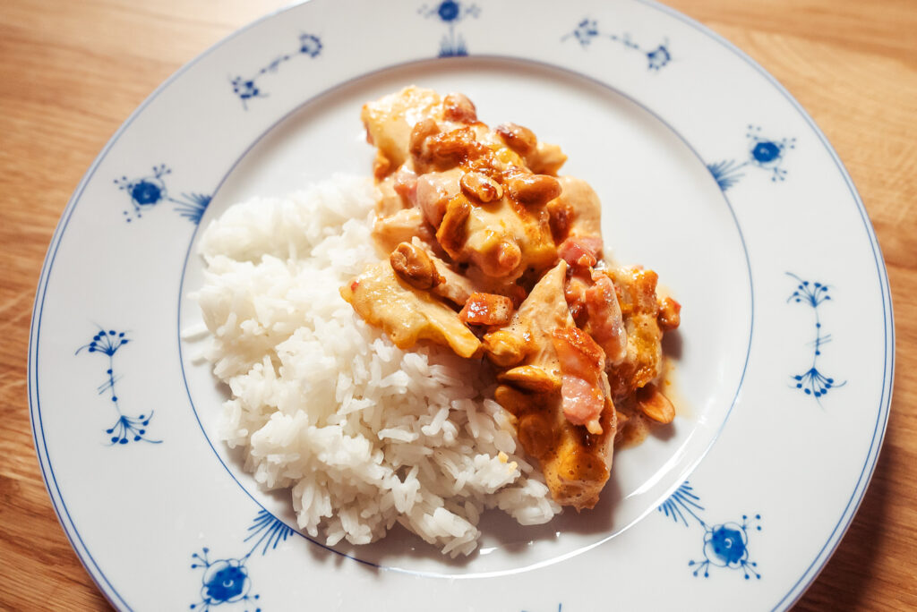 a plate of rice with flying jacob Swedish casserole