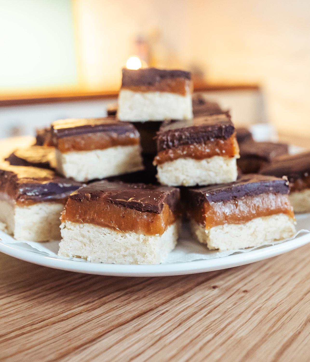 Norwegian brown cheese caramel squares on a plate