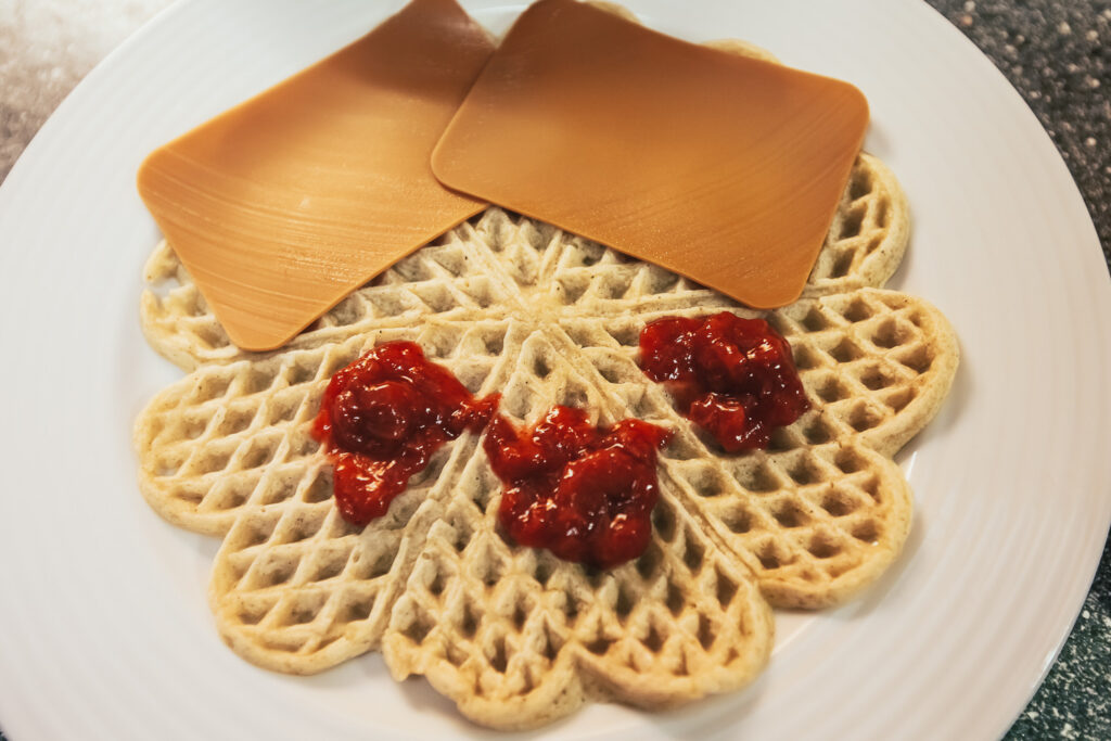 waffles with brown cheese and jam