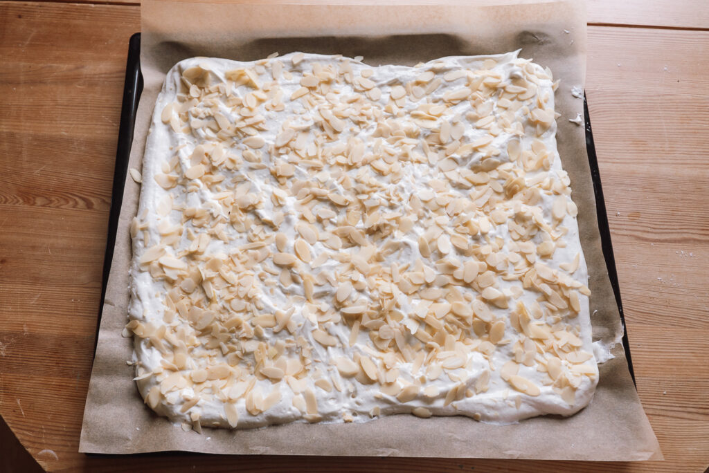 budapest cake on baking sheet before baking