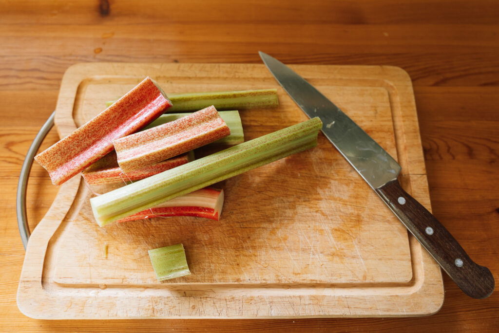 chopping fresh rhubarb