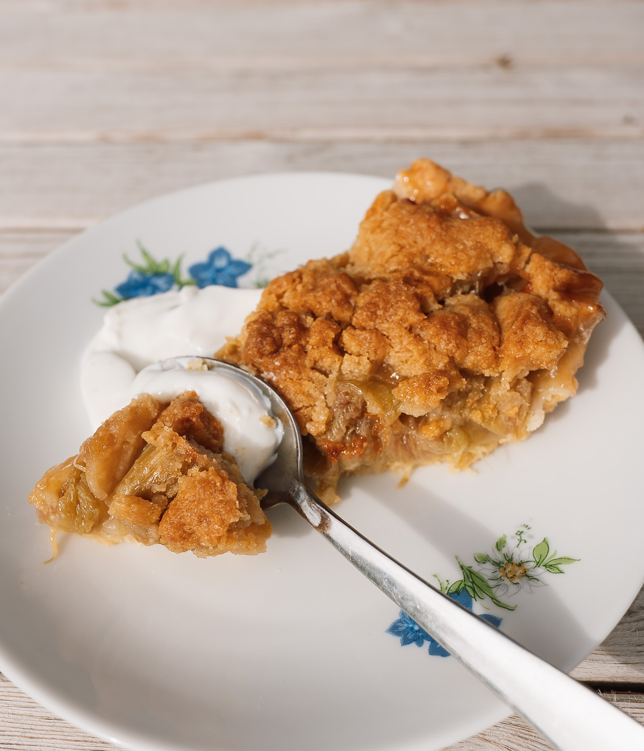 slice of Norwegian rhubarb pie on a plate